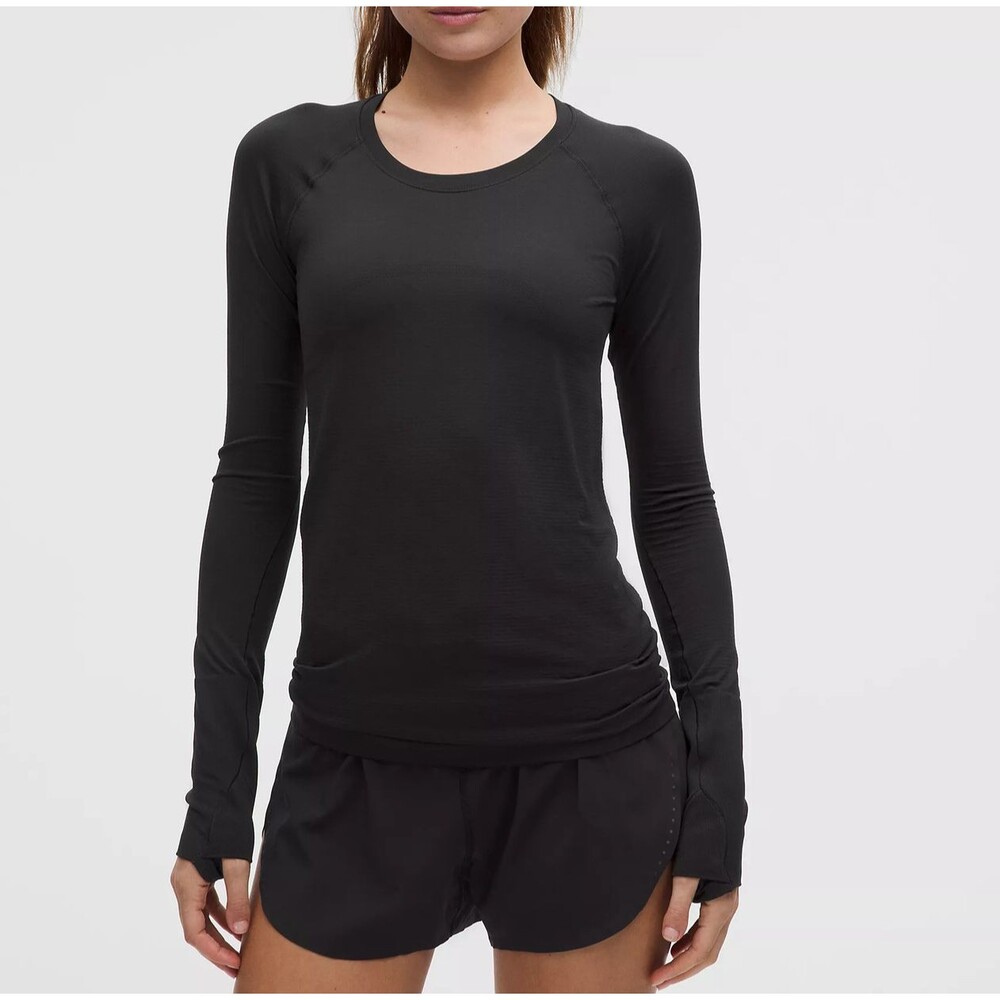 NWT Lululemon Swiftly Tech Long Sleeve 2.0 Black Women 10 Seamless Silverescent